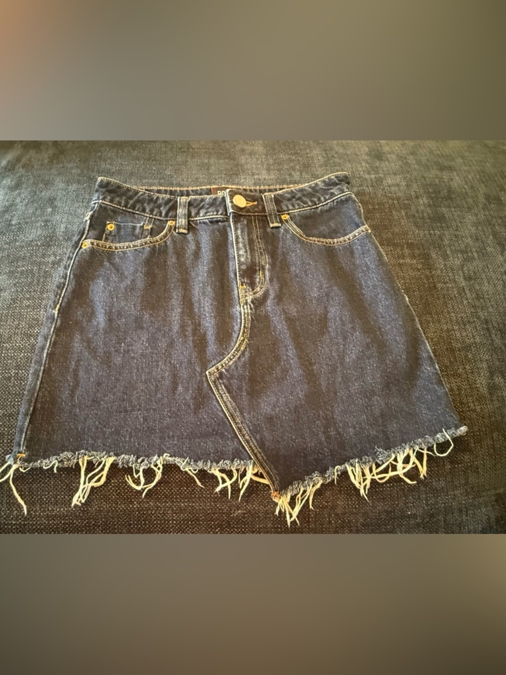 BDG Dark Blue Denim Jean Mini Skirt with Tan Stitching